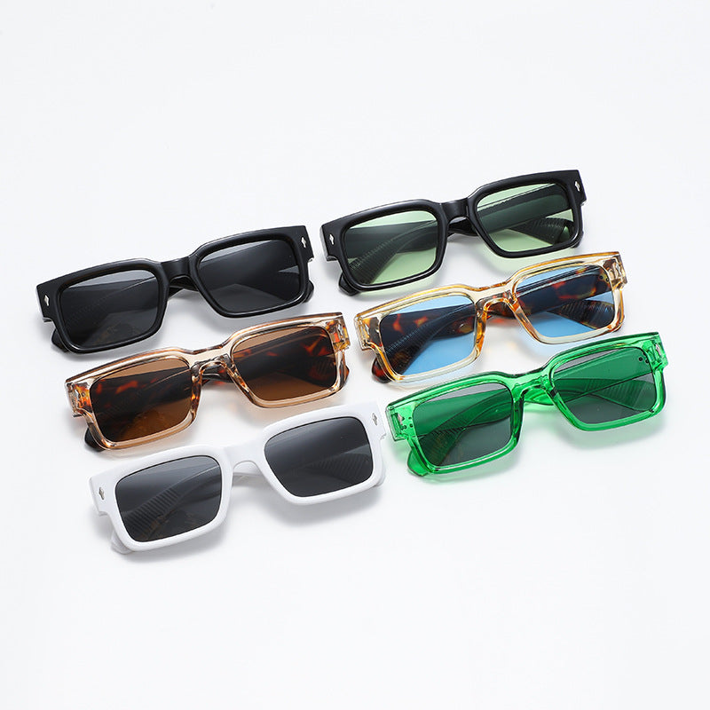 Wholesale Colorblock Square Frame Sunglasses Beige Stud Sunglasses